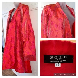 SOLE by SOLEDAD TWOMBLY Red Fuchsia Floral Organza Kimono Coat Robe Sz 42 Minty! - Picture 1 of 9