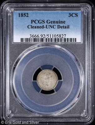 1852 3C 3 Cent Silver PCGS Genuine UNC Detail | Trime - Image 1 of 4