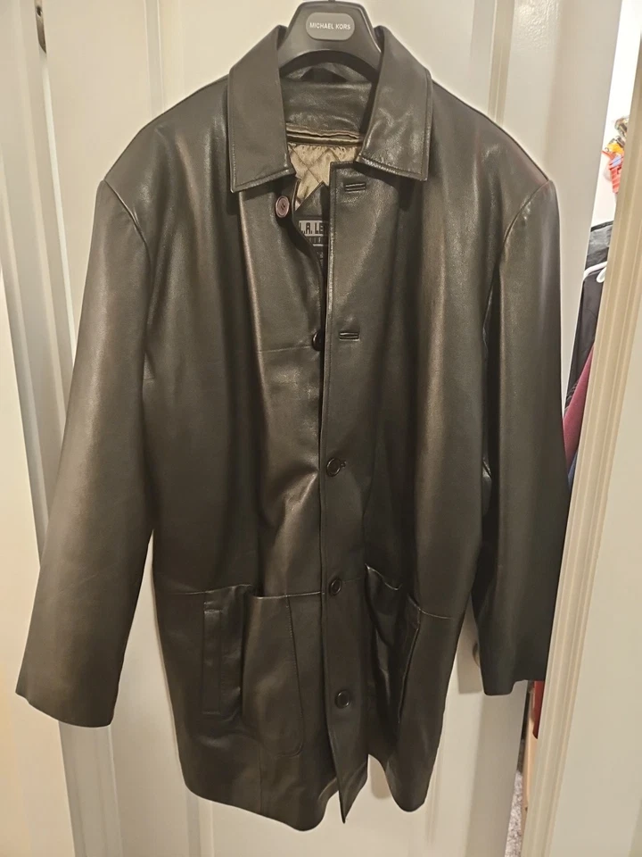 Chaqueta de cuero larga negra vintage años 90 L.A. para hombre talla XLT Foto 1 de 3