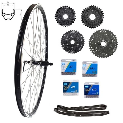 28 Zoll Hinterrad Hohlkammer Geöst Center Lock Kranz 7/8/9/10-fach + Kette - Bild 1 von 4