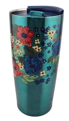 Vaso verde azulado aislado al vacío de doble pared de acero inoxidable PIONEER WOMAN con tapa Foto 1 de 4