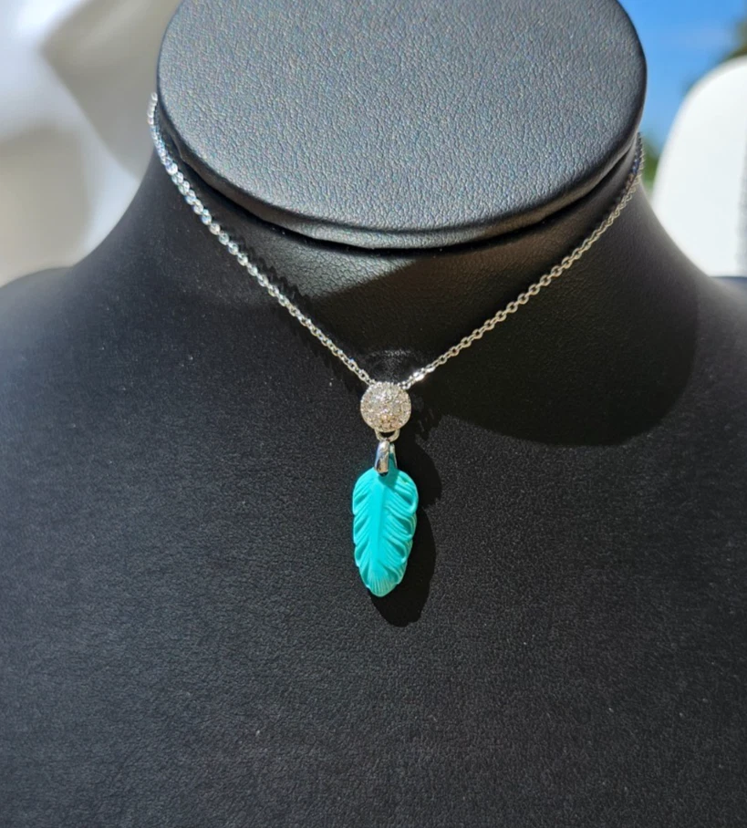 Collar Colgante Pluma Azul Cielo Turquesa Natural Joyería Plateado Nuevo Foto 1 de 4