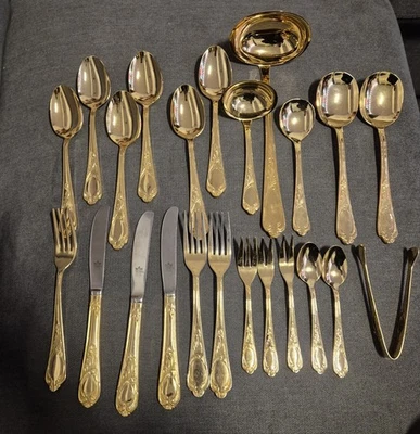 Solingen SBS Besteck 23/24 Karat vergoldetes Besteck Hartvergoldet  23 Teile - Bild 1 von 4