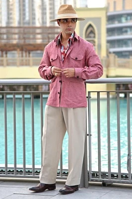 Vintage Style Men’s Red Linen Shirt Jacket Casual Travel Field Workwear Blazer - Image 1 of 4