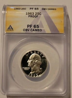 1963 Washington Quarter ANACS PF 65 Obverse Cameo - Image 1 of 2
