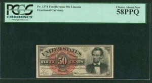 1869-75 50 CENT FRACTIONAL CURRENCY FR1374 "LINCOLN" PCGS CHOICE ABOUT NEW-58PPQ - Picture 1 of 2