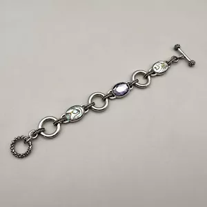Lia Sophia Bracelet Womens Boho Abalone Shell Purple Beads Silver Tone Chain 8" - Picture 1 of 14