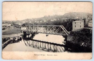 POSTAL ANTIGUA ANTERIOR A 1906 RAILROAD BRIDGE NORWICH CONNECTICUT CT - Imagen 1 de 2