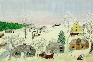 Postcard Grandma Moses (A.M. Robertson) One Horse Sleigh 1959 Bennington Museum - Bild 1 von 1