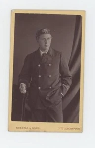 19TH CENTURY CDV PHOTO YOUNG MAN WEARING NAVAL DRESS ATTIRE POSING IN STUDIO - Picture 1 of 2