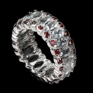 925 Anillo Plata de Ley Marquesita Aguamarina Rodolita Gema Granate Joyería - Imagen 1 de 14