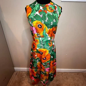 Vintage Tanner of North Carolina Crew Neck Sleeveless Floral Dress Size 8 Retro - Picture 1 of 12