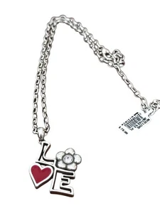 Brighton  Mod Love  Necklace- red heart- flower- crystal- silver color chain - Picture 1 of 3