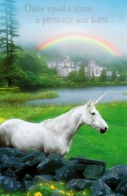Причудливый день рождения карта для девочки, единорог принцесса на AGC + конверт - Изображение 1 из 4
