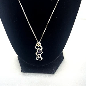 Sterling Silver 925 Lenox Triple Heart Gemstone Pendant 21.25" Chain Necklace - Picture 1 of 10