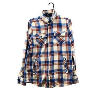 Element Hooded Flannel Shirt Jacket Mens S Zip Blue Beoge Plaid Shacket Chore - Picture 1 of 12