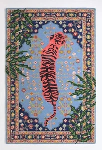 Blue Rug Bengal Tiger Hand Tufted Animal Print Rug, Bedroom rug living area Rugs - Picture 1 of 9