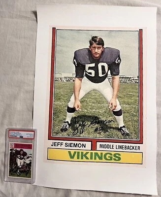 Jeff Siemon Signed Enlarged Canvas Rookie 1974 Topps Minnesota Vikings - Image 1 of 2
