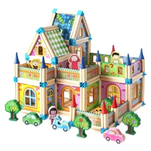 128 Pcs Castle Building Blocks Set – Natural Wood Educational Toy Toddlers - Picture 1 of 12