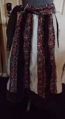 Vtg W.W. Duke Chessa Davis Patchwork (brown/lace) Long Prairie Skirt w/Tie Belt - Image 1 of 4