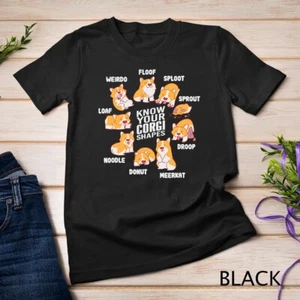 Funny Know Your Corgi Shapes Cute Welsh Dog Lover Gift T-Shirt Unisex T-shirt - Picture 1 of 15