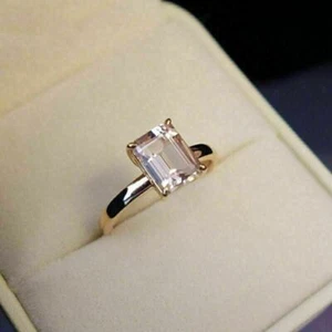 2 Ct Emerald Simulated Morganite Engagement 14k Rose Gold Plated Solitaire Ring - Picture 1 of 3