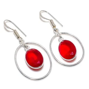 Mozambique Garnet Gemstone 925 Silver Handmade Ethnic Jewelry Earring 1.77" - Picture 1 of 3