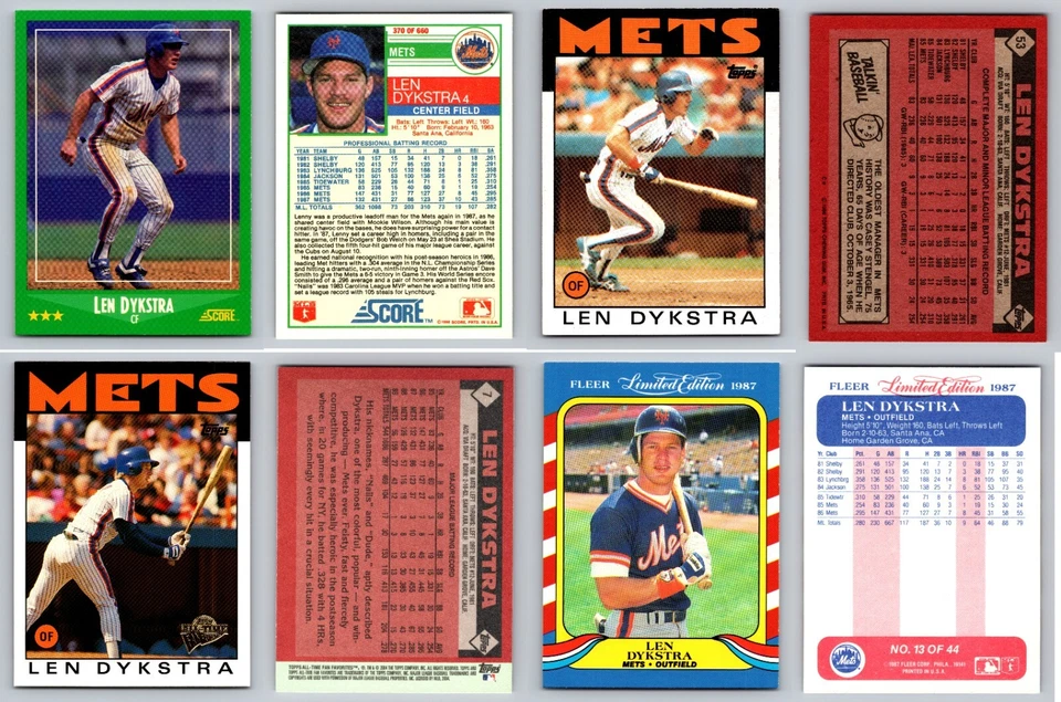 Лот из 4 карт Ленни Дикстра - New York Mets Philadelphia Phillies дебютант RC - Изображение 1 из 1