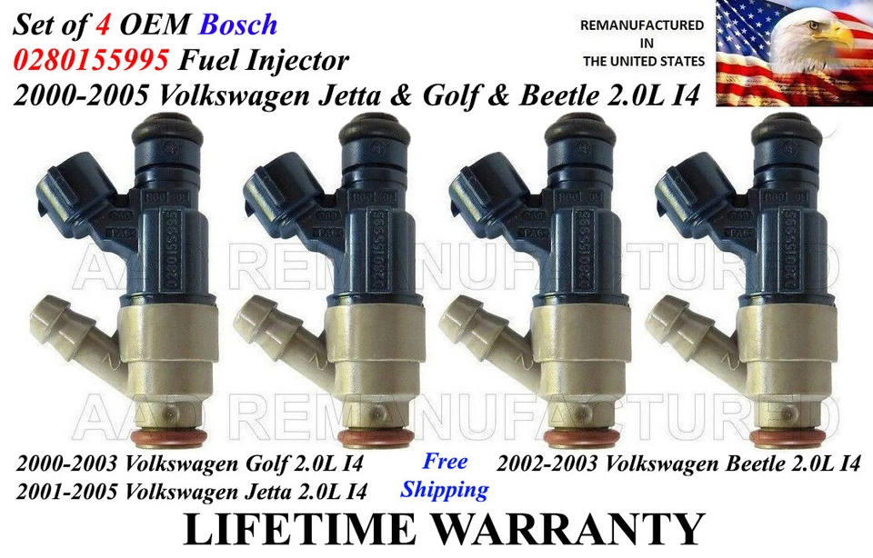 4x inyectores de combustible originales Bosch para Volkswagen Golf Beetle 2000-2003 2,0 L I4 Foto 1 de 1