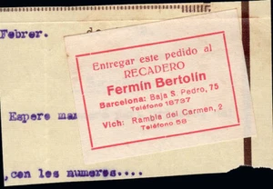 España - Recadero - Años 30 - Etiqueta "Recadero Fermín Bertolín - Barcelona ... - Picture 1 of 1