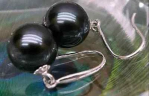 Nuovi orecchini AAA+ 8-9mm nero verde perle rotonde di Tahiti orecchini oscillanti 14k - Foto 1 di 5