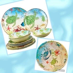 Sealife Meeresschildkröte Motiv Melamin 16 Teile Service für 4 ODER große Servierschüssel NEU - Bild 1 von 26
