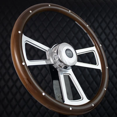 (T04) 18" Steering Wheel Big Rig Mahogany Wood Riveted KEN W900 & PETE 320-389 - Image 1 of 4
