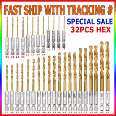 ESUKCESO 32PCS Drill Bit Set Titanium Coated HSS High Speed Steel Hex Shank Quick Change
