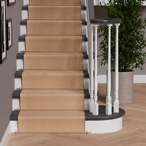 Stair Carpet Beige Herringbone Long Runner Rug For Stairway Hall Cut to Length - Picture 1 of 7