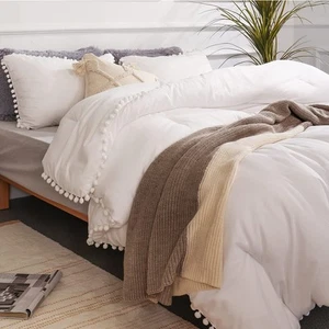 Queen Comforter Set - Comforter Queen Size Sets with Ball Pom Fringe, Soft Be... - Picture 1 of 7