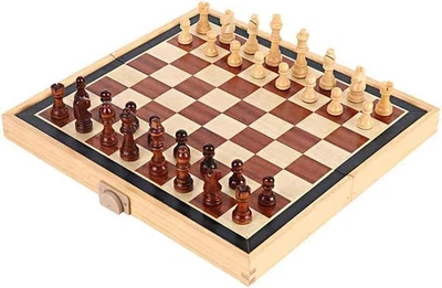 RMW Large Chess Wooden Set Folding Chessboard Real Wood Board Storage Box