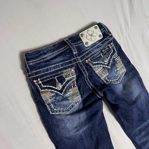 Y2k Miss Me Jeans Girls 10 Blue Cropped Fit Jeans Embellished Denim  - Picture 1 of 7