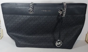 Michael Kors LG Black Chain Shania Tote Bag Purse MK STAIN READ - Picture 1 of 15