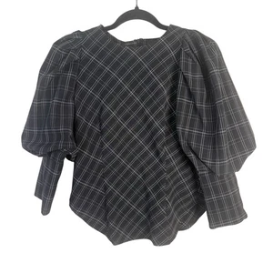 Blusa Gracia ajustada negra blanca a cuadros manga cónica talla pequeña - Imagen 1 de 9