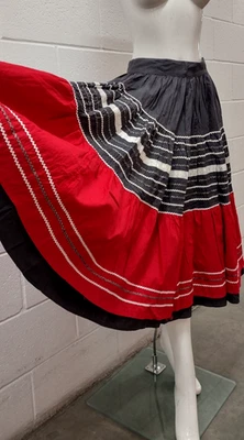 Vintage Full Circle Red Skirt 28 Gray 50s  Cotton Talon Zip Silver Metallic Trim - Image 1 of 4
