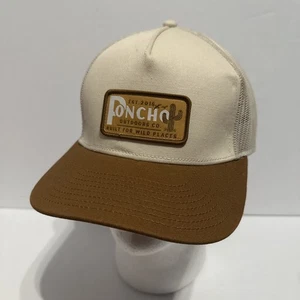 Poncho Hat Cap Beige Tan Trucker Logo Mesh Snapback Outdoor Fishing Cactus EUC - Picture 1 of 8