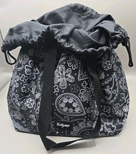 Thirty One Cinch It Up Thermal Tote Lunch Bag Black Gray Floral Paisley - Picture 1 of 10