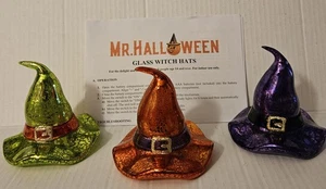 Set Of 3 Mr. Halloween Mercury Glass Illuminated Witches Hats - Picture 1 of 13