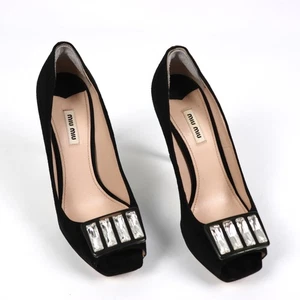 Miu Miu Pumps schwarz Wildleder Kristall Peeptoe Stilettoabsatz Größe EU 41 / US 11 - Bild 1 von 7