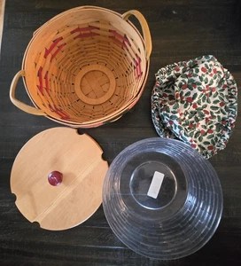 Longaberger 1999 Weihnachten Popcornkorb rot, Schutz, Einsatz, Holzdeckel - Bild 1 von 16