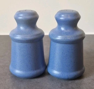 Pair Of Blue Glazed Stoneware Salt & Pepper Pots Shakers Vintage Denby? 4.5" - Picture 1 of 13