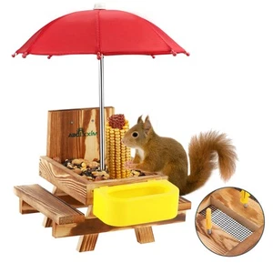 Mesa alimentadora de ardillas de madera con cuenco de agua, mesa de picnic de ardillas para exteriores... - Imagen 1 de 7