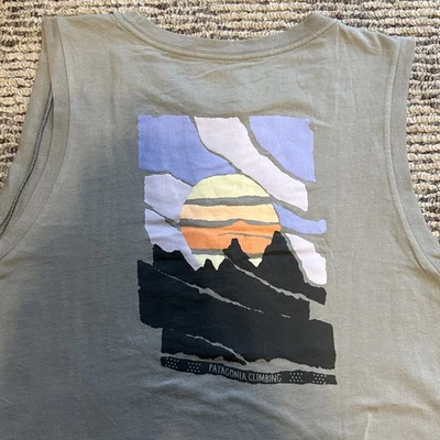 Camiseta sin mangas Patagonia Climbing Paper Peaks Mountains 2 caras GRIS para mujer GRANDE Foto 1 de 4