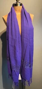 PURPLE WOOL SCARF WITH SEQUIN & FRINGE DETAIL 29" X 80" - Picture 1 of 7